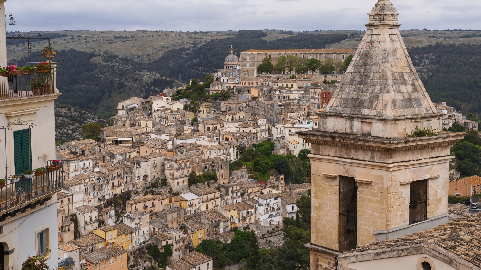 Bell tower church of Ragusa Ibla city in Sicily