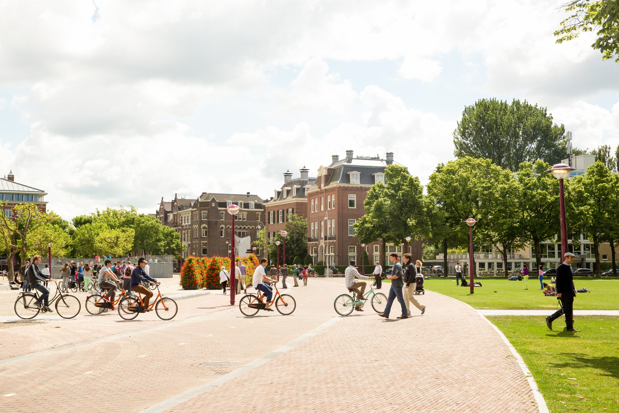 Bike riders at a park in Amsterdam