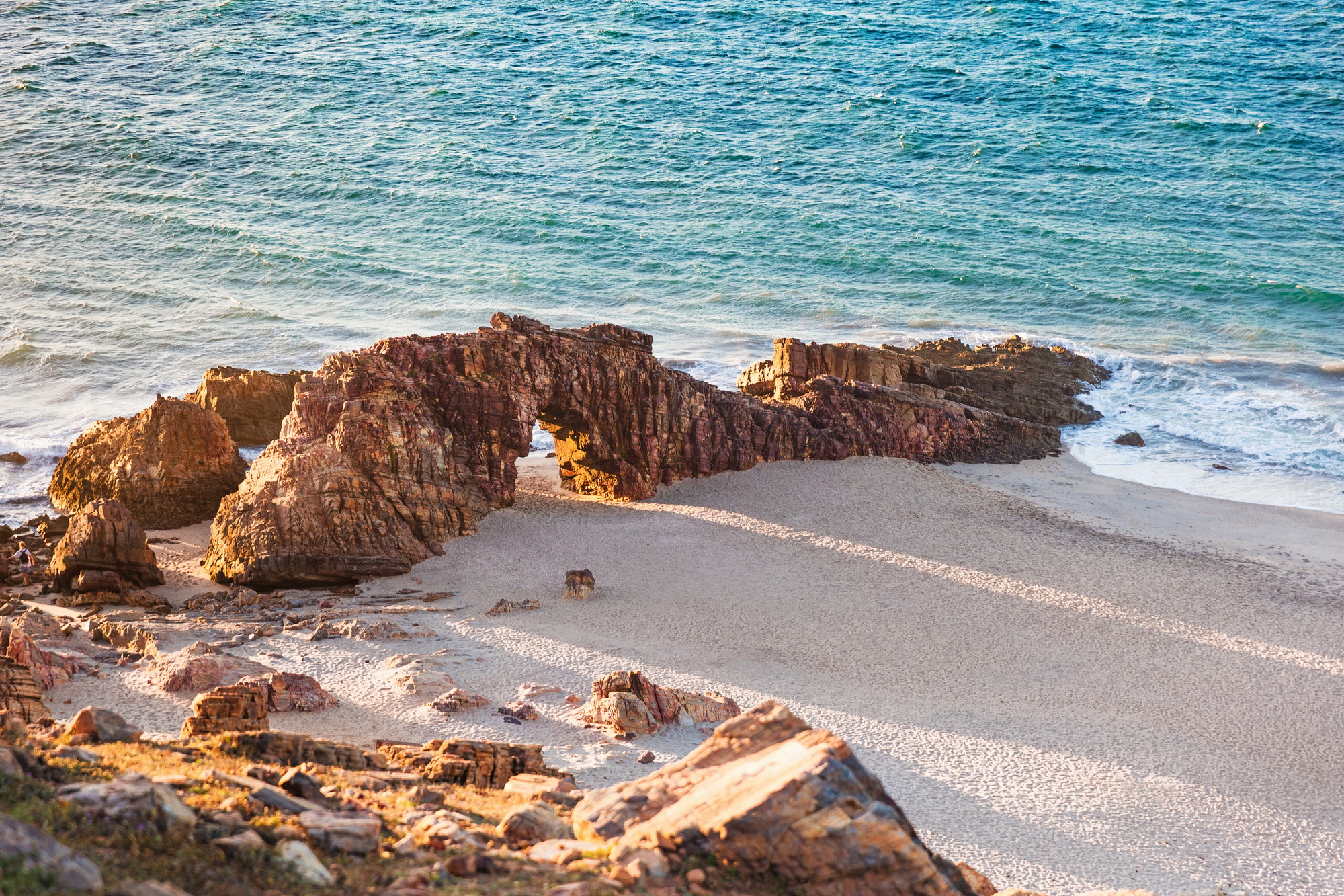 Elevated view of rock formation on beach, Jericoacoara national park, Ceara, Brazil, South America