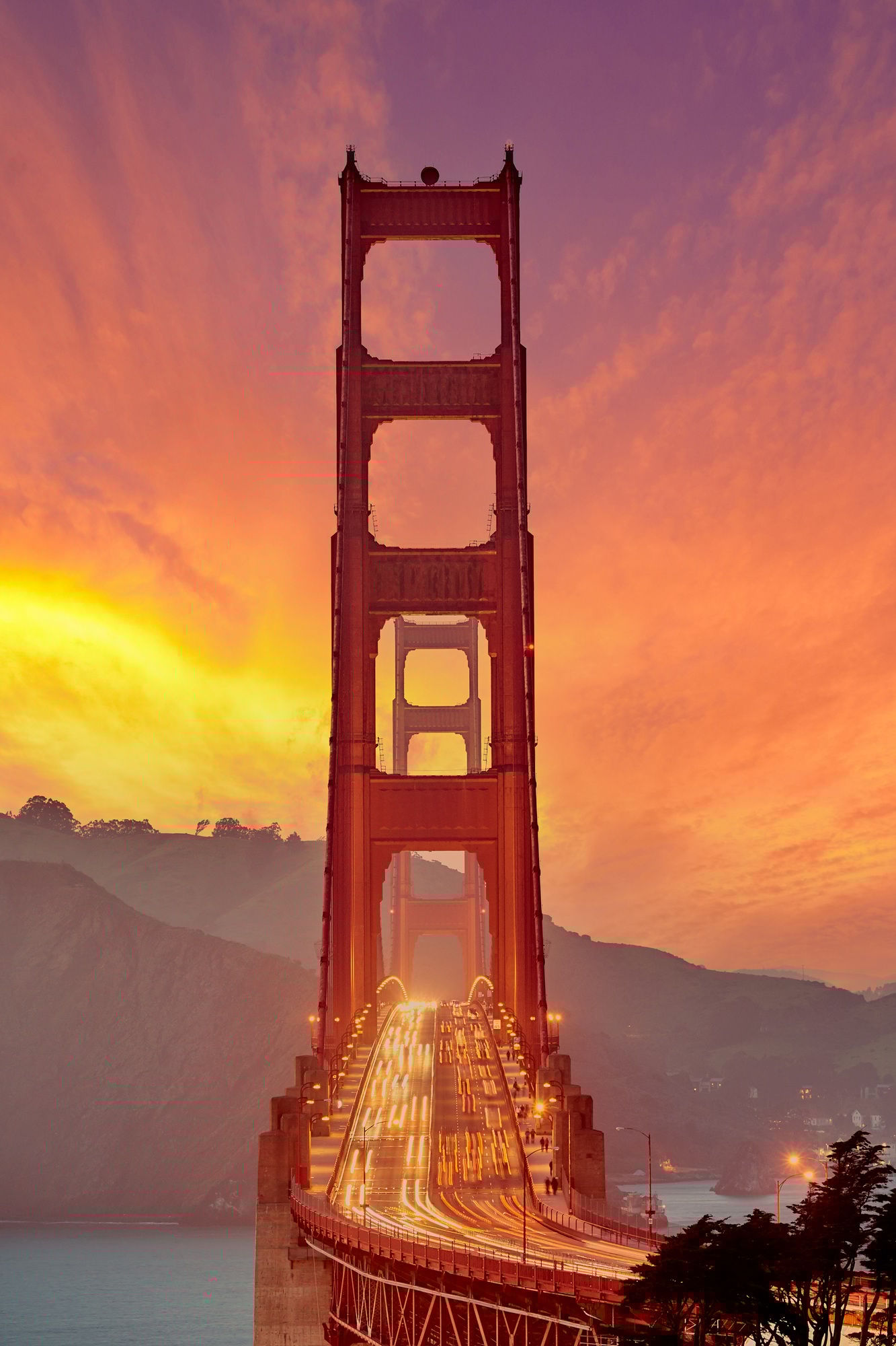 Golden Gate Bridge at sunset, San Francisco, California