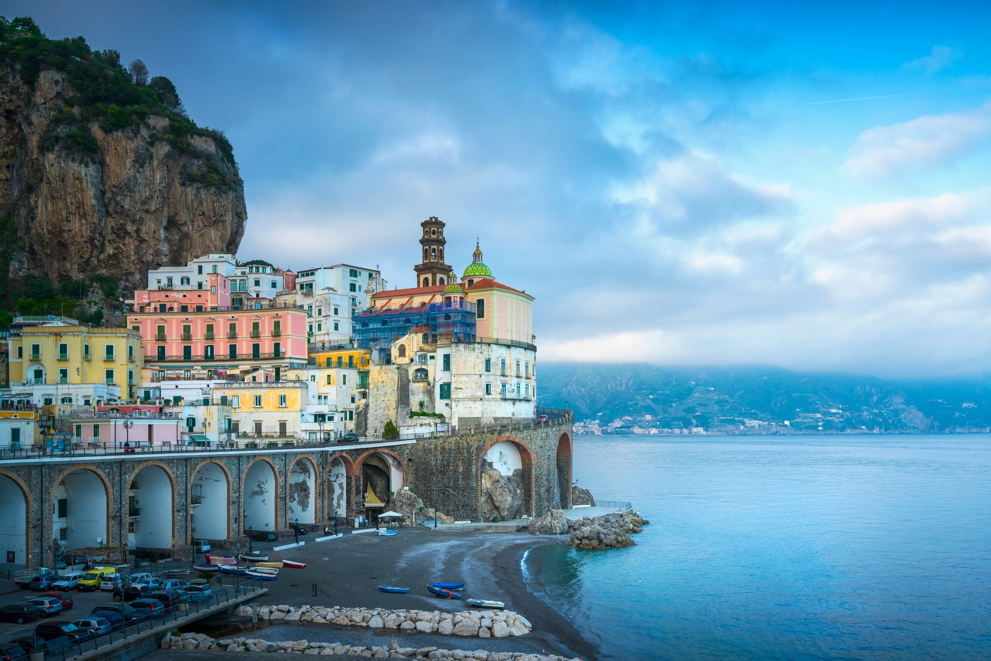 Atrani old town in Amalfi coast, panoramic view. Italy